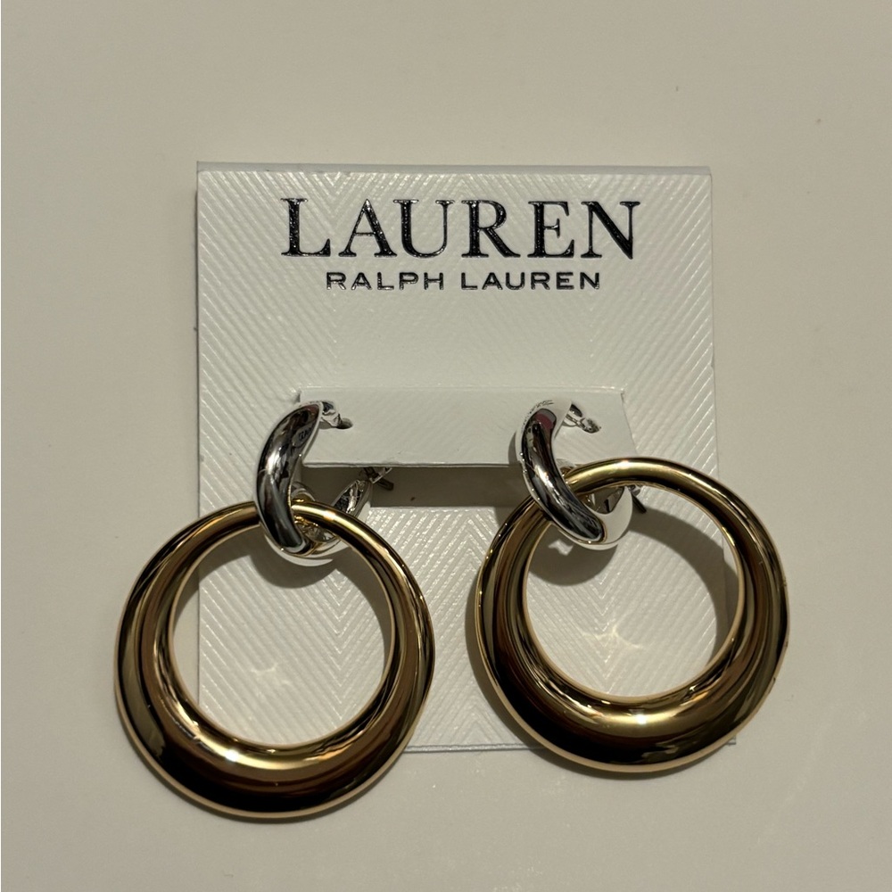 New Lauren Ralph Lauren Polished Two Tone Door Knocker Drop dangle Earrings #BC7